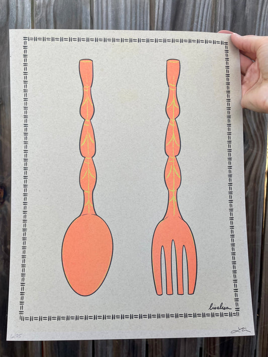 Fork & Spoon Fluo | Riso Print 11x14"